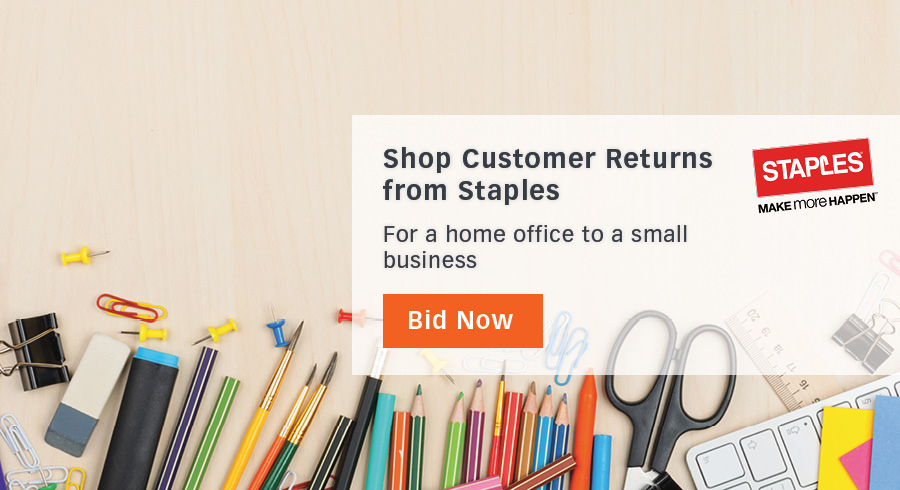 Sourced directly from Staples, find liquidated inventory from office supplies to signage