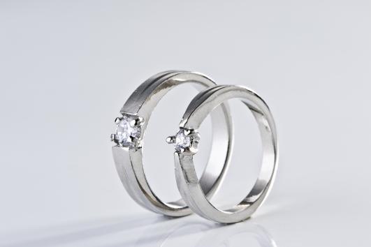 48 Set of Cubic Zirconia Sterling Silver Engagement/Wedding Ring Set