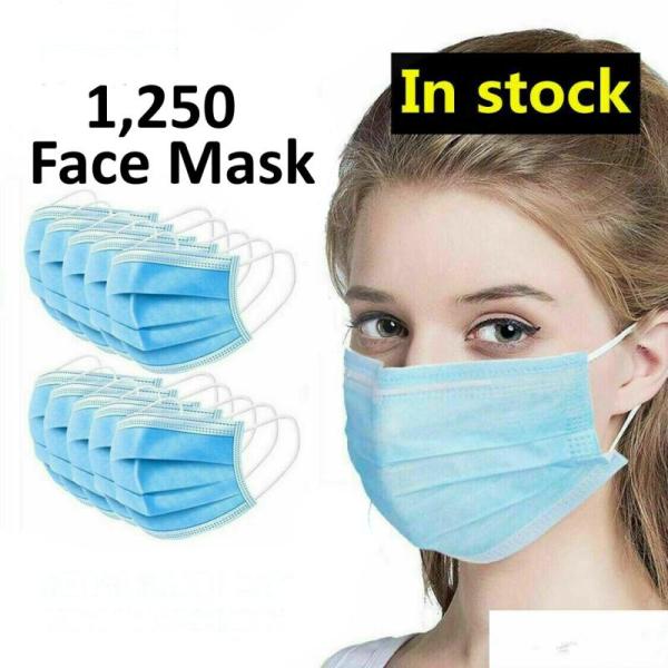 1,250 Disposable Face Mask Non-Medical 3-Ply Ear loop Mouth cover