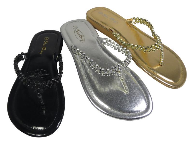 Ladies' Sandal Fashion Flats - Beaded Thong Strap (assorted colors)