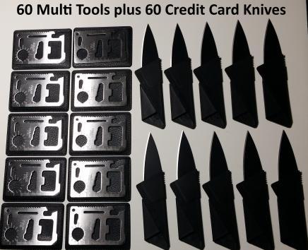 120 Lot 60 Credit Card Knives, 60 Multi 11 in 1 Tools, Wallet Survival