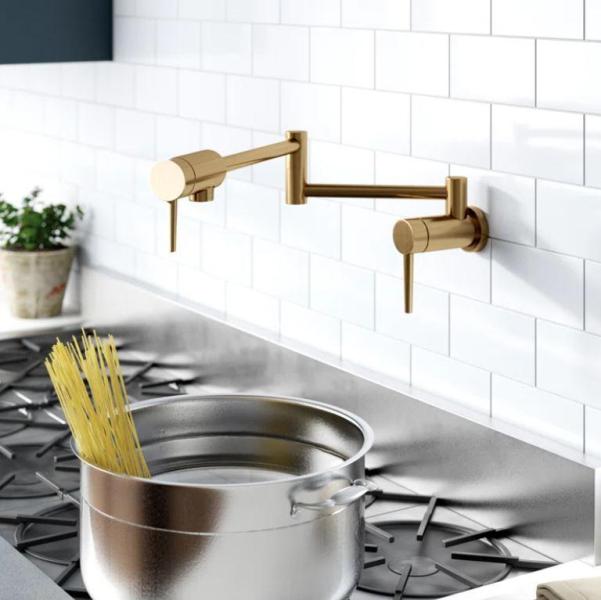 Home - Wall Mount Pot Filler Kitchen Faucet, Bianco Dolomite Polished Marble Mosaic Tile - MSRP $5,070