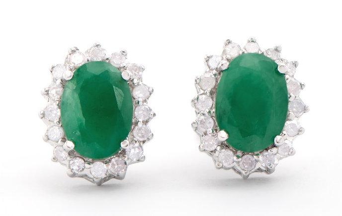 1.76 CT Certified Natural Diamond Brazilian Emeralds 14K Gold Earrings