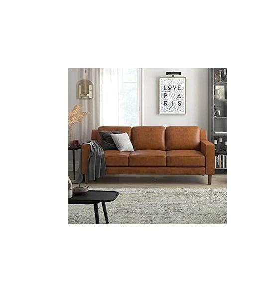 Furniture - Camel Faux Leather 3-Seater Sofa, 31.5 Wide Storage Cabinet, 6 Spring Twin Mattress & More - MSRP $1,574
