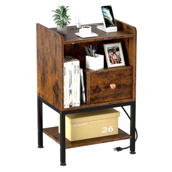 Furniture - Gannyfer Nightstand, Furnulem Fabric Dresser, LED Nightstand with Charging Station - MSRP $1,555