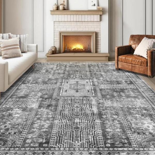 Furniture - YARNSCAPE Vintage 9' x 12' Washable Area Rug, 18" Tall Metal Platform King Size Bed Frames - MSRP $1,605