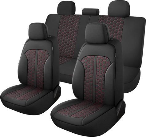 YGL Luxury PU Leather Non-Slip Seat Cover Protectors Full Set, Universal Fit (Black/Red) - MSRP $53