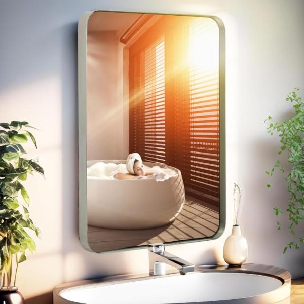 GABNICO Bathroom Mirror, 20x30in Silver Aluminum Frame - MSRP $32