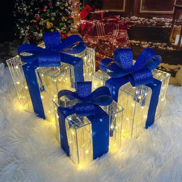 Lawn & Garden - Purtuemy Set of 3 Xmas Lighted Gift Boxes, ZHURUININ 4" 12 Pack Hollow Ceramic Fire Balls - MSRP $9,466