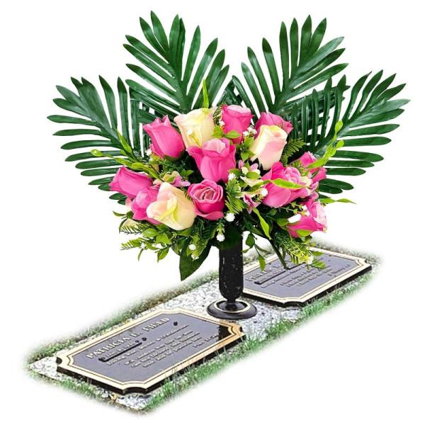 Home - FLOWERIA Artificial Flowers Bouquet for Cemetery, Ribtcute Red Linen Glitter Snowflake 11 Inch Bow - MSRP $5,310