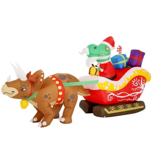 Home - WBHome 10ft Long Xmas Inflatable Dinosaur on Sleigh, Lotus Hills 12" Xmas Star Tree Topper Lighted - MSRP $5,871