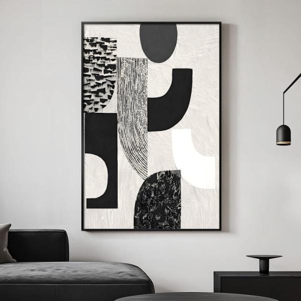 Home - Cuspin VAN GOGH XL Framed Black/White Abstract Geometric Vertical Wall Arts & Minimalist Abstract  - MSRP $7,019