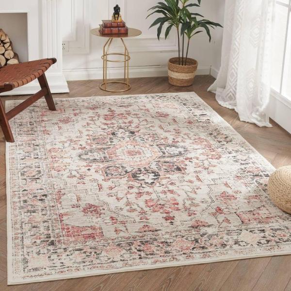 Furniture - Jinchan Boho 5x7 Tribal & 4x6 Floral Brick Red Living Room Rugs, FEEGOO Memory Foam Bath Mat - MSRP $1,776