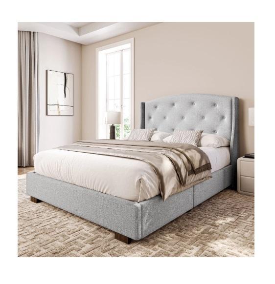 Furniture - Winston Porter 4-Storage Drawers/Headboard Bed Frame, Eveline Upholstered Platform Bed Frame - MSRP $1,578