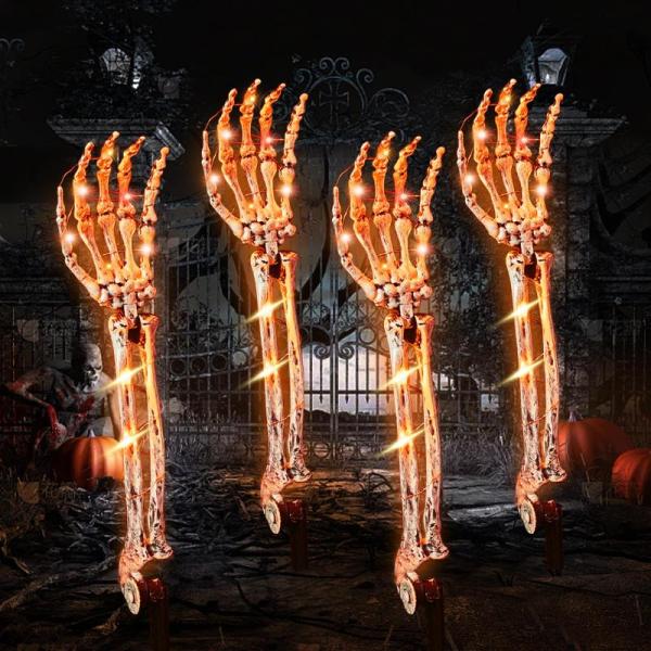 Lawn & Garden - CHOiES 4pk Lighted Skeleton Arm Stakes Decor, YUZUHOME Chicken Wire Cloche Plant Protector- MSRP $7,135