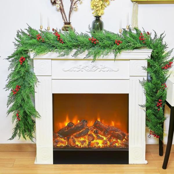 Home - DEPMEM 9ft Artificial Cedar Cypress Garland, VANZEV 72" x 72" 12 Hook Vintage Floral Shower Curtain- MSRP $6,691