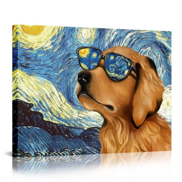 Home - Kalormore Retriever & Van Gogh Starry Night Painting, YCPRIMER 24" x 48" Blue Abstract Wall Art - MSRP $17,489