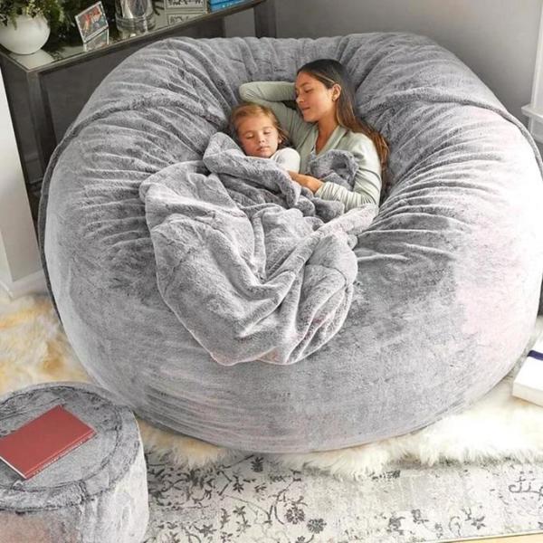 Furniture - WFJOPR 6ft Oversize Giant Beanbag Chair, Shinoske Adjustable C-Shaped Side Table with Wheels - MSRP $8,344