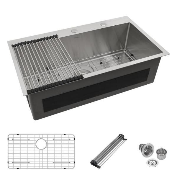 Home Improvement - Mocoloo 32 Drop In Kitchen Sink 32x18 Single Bowl T304, LOOWAP White Marble Wallpaper - MSRP $2,127