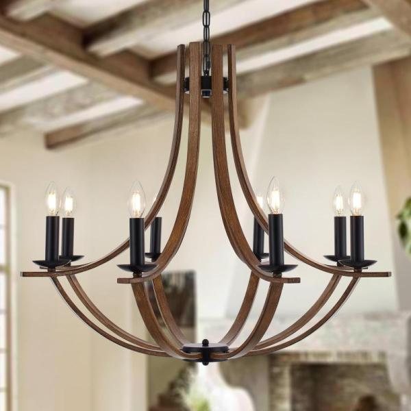 Home Improvement - Widluth 31.5" Lg Wooden Chandelier 8-Light, Brewish 4ft Sensory LED Water Bubble Lamp - MSRP $1,508