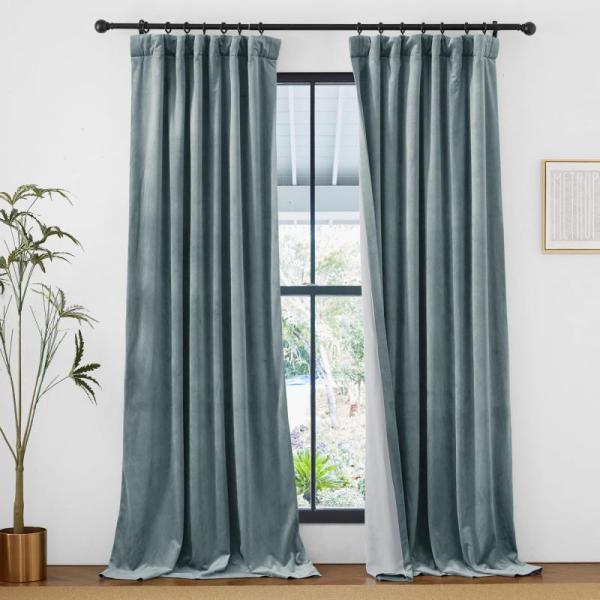 Home - StangH 48" x 96" Stone Blue Velvet Curtains, Vacream Rectangular Acacia Wooden Multi-Use Board - MSRP $16,481