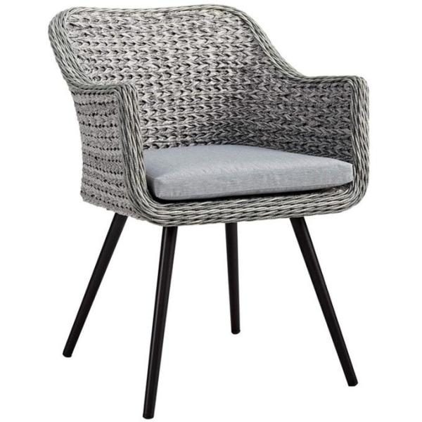Modway Endeavor Wicker Rattan Aluminum Outdoor Patio Dining Arm Chair with Cushions in Gray - MSRP $148