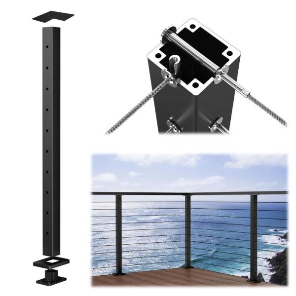 General Merch - Wrought Iron Balusters Set, Muzata Aluminum Black Corner Cable Railing Posts - MSRP $4,613