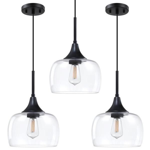 Home Improvement - RAINLIGHTING 3pk 1-Light Hanging Fixture, OFLNLL Fabric Pendant Light Black, SOLFART - MSRP $2,809