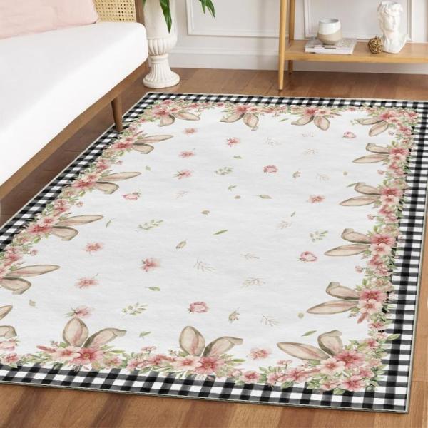 Furniture - Artoid Mode Buffalo Plaid Bunny Area Rug, Artoid Mode Wild Flowers Daisy Spring Area Rug - MSRP $4,901