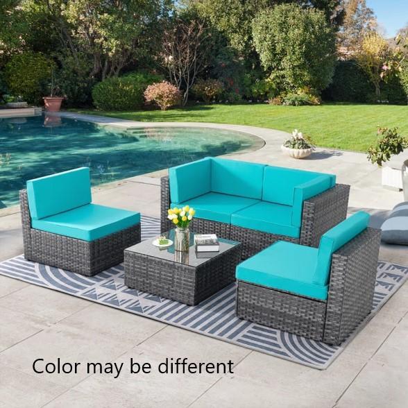 Furniture - Swain Rattan Sofa Seating Group, Janni Coffee Table, Brandenburg Media Console - MSRP $1,873