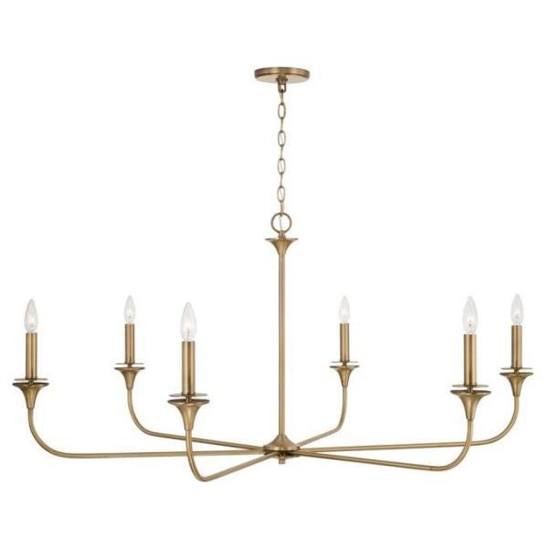 Capital Lighting 448961AD Presley 6-Light 49" Wide Candle Style Aged Brass Chandelier - MSRP $444