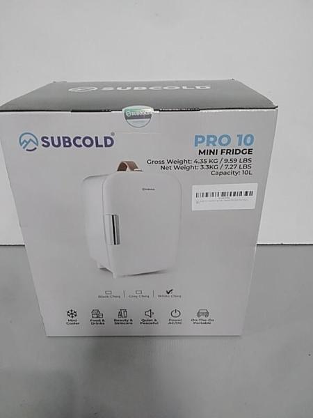 Pro10 Luxury Portable Mini Fridge Cooler, 12V & 110V, Chequer White - MSRP $73