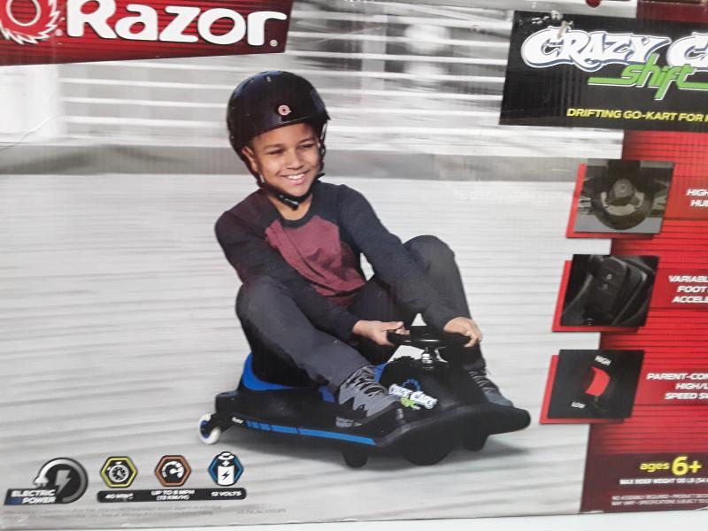Razor 12V Crazy Cart Shift Electric Drifting Go Kart Blue/Black - Est Retail $186