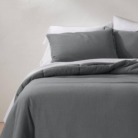 Full/Queen Heavyweight Linen Blend Comforter & Sham Set, Dark Gray - Est Retail $139