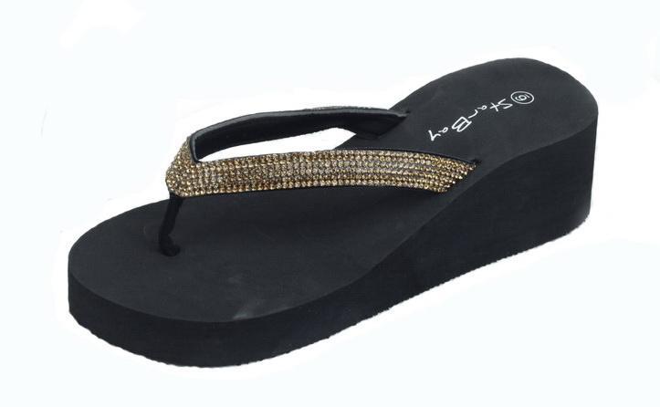 Ladies' Fashion Wedge Sandals - Gold Rhinestone