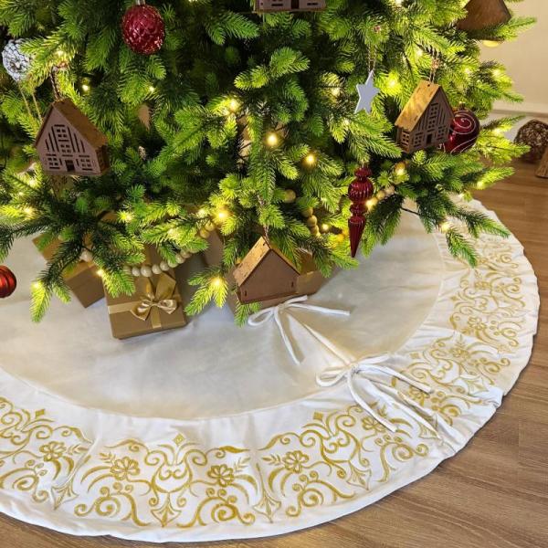 Home - Starry Dynamo 72" Victorian Velvet Xmas Tree Skirt, EwdeWwo 72" x 84" Xmas No Hook Shower Curtain - MSRP $10,506