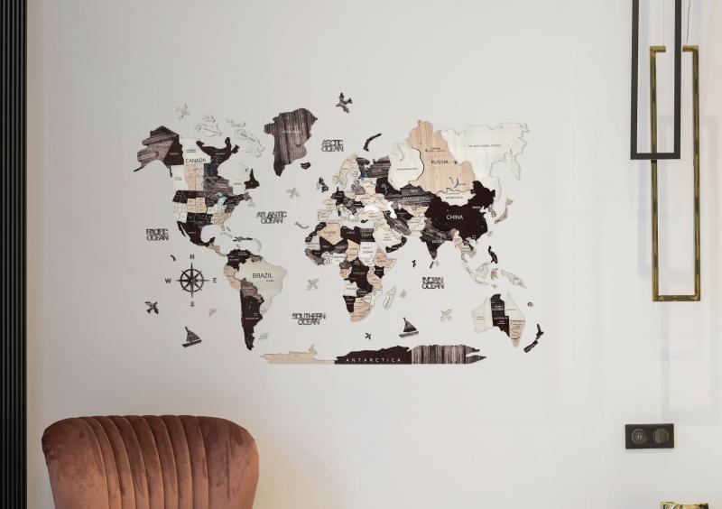 Home - Woodologie Wooden Map, AfanD Artificial Umbrella 5.3ft Tree, Arborus Gold Wall Rectangular Arts - MSRP $6,987