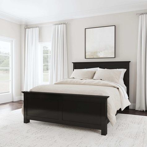 Furniture - Floating Modern TV Stand, Homestyles Oak Park Black Wood Queen Bed - Est Retail $6,560