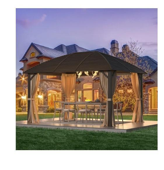 Furniture - 10ftX13ft Aluminum Patio Hardtop Gazebo, Signature 4-Tread Spa Steps, Belanna 2-Drawer Tables - MSRP $2,042