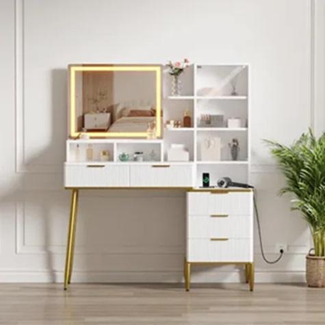 Furniture - Garvee Makeup Vanity Desk with Lights, Nathan James Beacon Bohemian Boucle Barstool - Est Retail $4,436