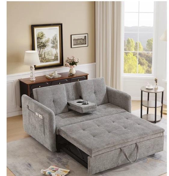 Furniture - 57" 3In1 Convertible Sleeper Sofa Bed, Antoinique All Weather Rattan Stacking Patio Chair - MSRP $2,619