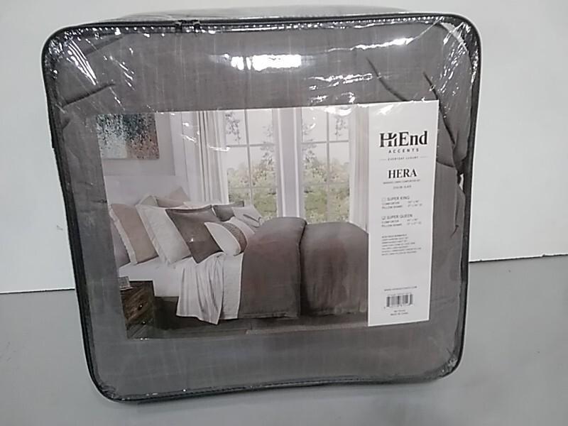 HiEnd Accents Hera Tailored Linen 3 Piece Comforter Set with Pillow Shams, Super Queen, Slate - MSRP $315