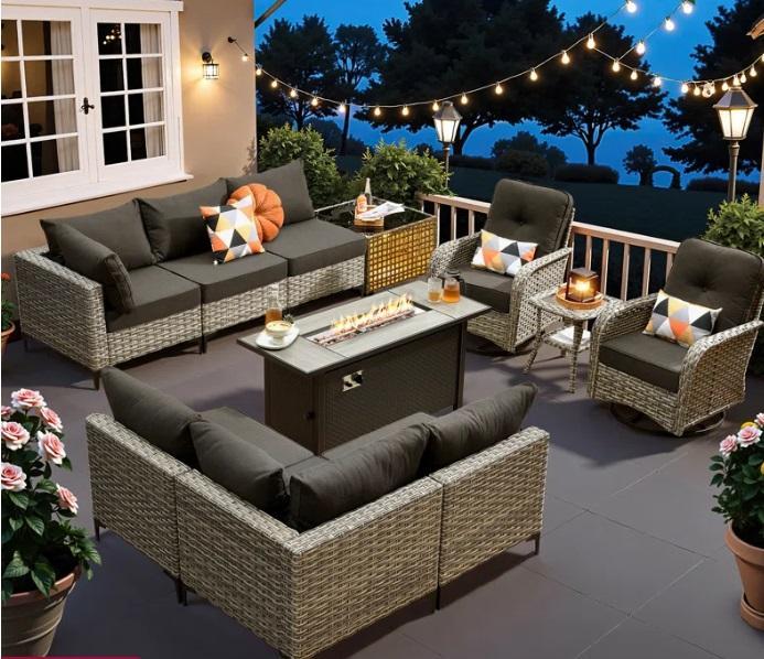 TRUCKLOAD- Housewares - Daltry 11pc Outdoor Wicker Conversation Set, Aernout Table Top, Fellers 80" Patio -MSRP $35,283