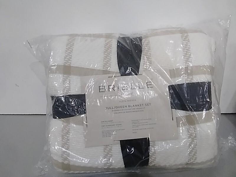 Brielle Home Aldin Plaid Plush Reversible Sherpa Blanket & Sham Set; Taupe/Beige/Tan, Full/Queen - MSRP $50