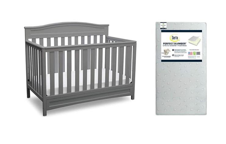 Delta Emery Serta Perfect Slumber Dual Sided Recycled Fiber Core Crib & Mattress, Grey - MSRP $329