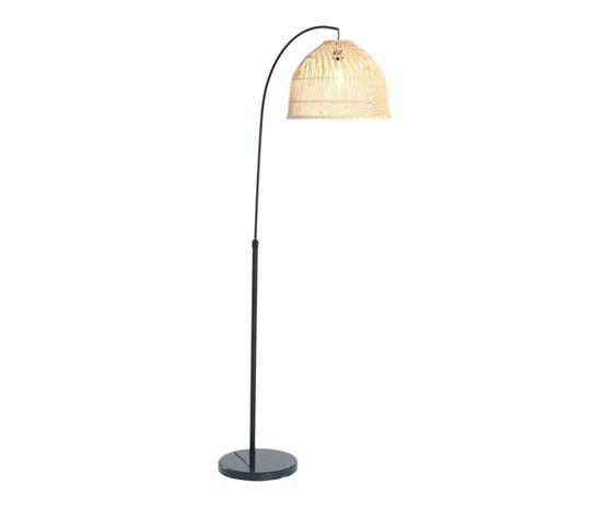 Creative Co-Op Modern Boho Floor Lamp with Marble Base and Rattan Shade, Black and Cream - MSRP $191