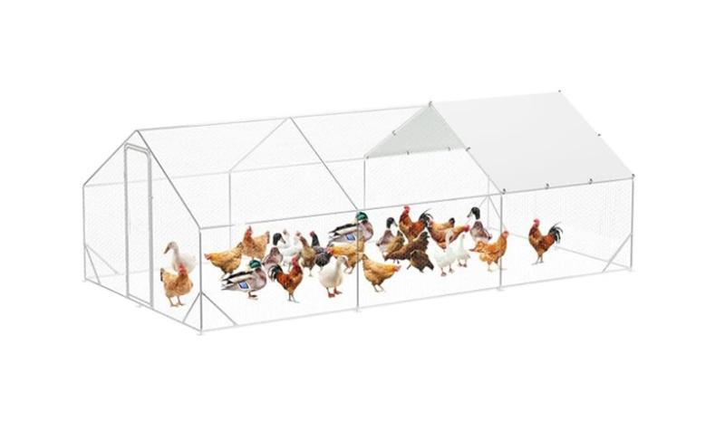 9.8' x 19.7' x 6.6' Chicken Coop Run, Galvanized Steel Chicken Pen with Anti-UV Waterproof Cover - MSRP $299