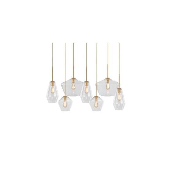 Lighting - 7-Light Cluster Geometric Glass Shade Kitchen Island Pendant, Lumanity Declan 12" Sconce - Est Retail $5,175