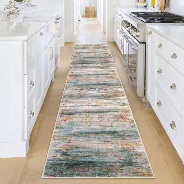 KOZYFLY Modern Abstract Hallway Runner Rug 2x8 Washable Non-Slip Soft Kitchen Runner Rugs Print Distressed - MSRP $43