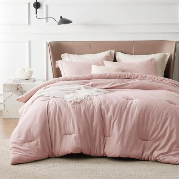 Bedsure Queen Comforter Set - Pink Soft Bedding for All Seasons Cationic Dyed Set 3 Pie - MSRP $39